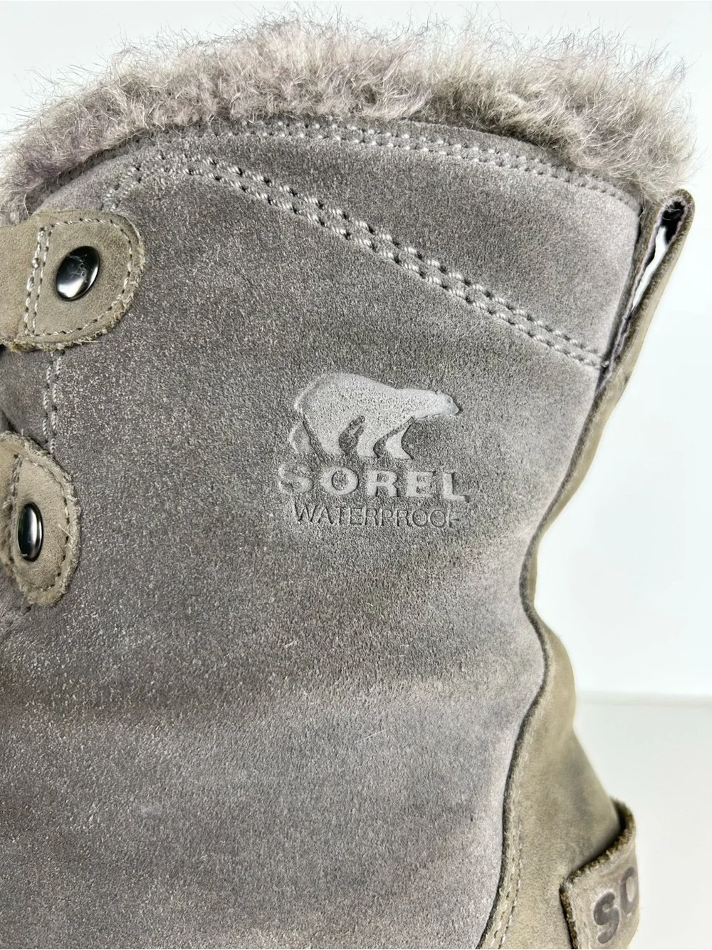 Sorel Explorer Joan Quarry Gray Suede Leather Lace Up Waterproof Ankle Boot